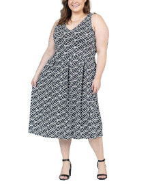 24seven Comfort Apparel plus Size Midi Length Sleeveless Pocket Dress