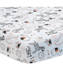 Lambs & Ivy patchwork Jungle Animals White 100% Cotton Baby Fitted Crib Sheet