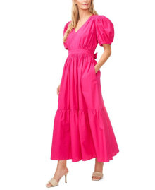 CeCe women's V-Neck Puff-Sleeve Tie-Waist Maxi Dress