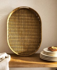 Oval rattan tray with handles