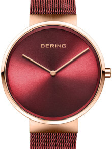 Мужские наручные часы с красным браслетом Bering 14539-363 Classic 39mm 5ATM