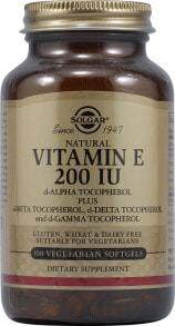 Витамин Е Solgar Vitamin E -- Натуральный витамин Е  - 100 вегетарианских гелевых капсул