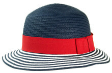 Женская летняя пляжная шляпа с небольшими полями синяя с красной лентой морская Karpet