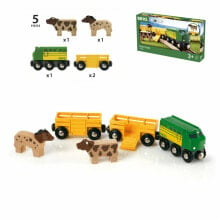 Наборы игрушечных железных дорог, локомотивы и вагоны для мальчиков Грузовые вагоны BRIO 3 штуки, с животными, 5 элементов