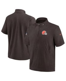 Nike men's Brown Cleveland Browns Sideline Coach Short Sleeve Hoodie Quarter-Zip Jacket