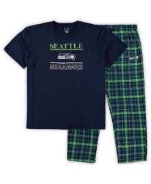 Concepts Sport men's College Navy Seattle Seahawks Big and Tall Lodge T-shirt and Pants Sleep Set