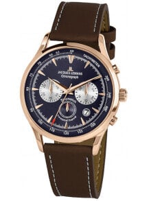 Мужские наручные часы с коричневым кожаным ремешком  Jacques Lemans 1-2068G Retro Classic chrono mens 41mm 5ATM
