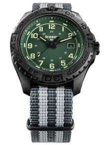 Аналоговые мужские наручные часы с серым текстильным ремешком Traser H3 109039 P96 OdP Evolution green Mens 44mm 20ATM