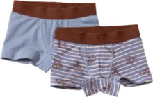 Boxershorts mit Dino-Muster, blau & braun, Gr. 110/116, 2 St