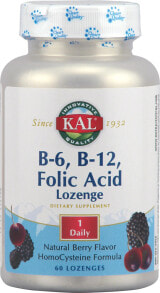 Витамины группы В Kal B-6 B-12 Folic Acid Berry--Витамины  В6 В12 Фолиевая кислота  с ягодным вкусом  - 60 Таблеток