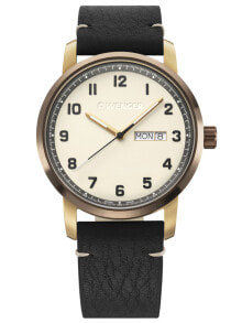 Мужские наручные часы с черным кожаным ремешком Wenger 01.1541.124 Attitude mens 42mm 10ATM