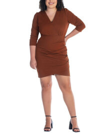 24seven Comfort Apparel plus Size V-neck 3/4 Sleeve Cocktail Dress