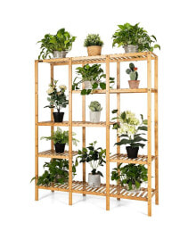 Costway multifunctional Bamboo Shelf Storage Organizer Rack Plant Stand Display Closet