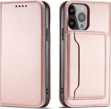 Hurtel Magnet Card Case etui iPhone 14 pokrowiec z klapką portfel podstawka różowe