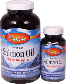 Рыбий жир и Омега 3, 6, 9 Carlson Norwegian Salmon Oil Масло норвежского лосося здоровья сердечно-сосудистой системы и поддержки функции мозга 500 мг 180 гелевых капсул