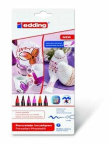 Фломастеры для рисования для детей edding Markers for ceramic surfaces 1-4MM with brush tip 6 warm colors (4200 / 6S / 999 ED)