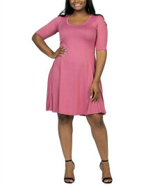 24seven Comfort Apparel women's Plus Size Fit and Flare Elbow Sleeves Dress