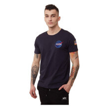 Мужские спортивные футболки мужская футболка спортивная синяя однотонная с логотипом Alpha Industries Space Shuttle