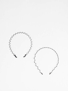 Женские повязки на голову aSOS DESIGN pack of 2 comb headbands in black metal