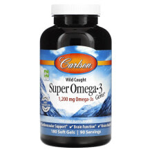 Рыбий жир и Омега 3, 6, 9 Carlson, Wild Caught Super Omega-3 Gems, высокоэффективная омега-3 из морской рыбы, 600 мг, 180 мягких капсул