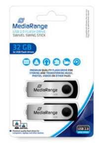 MediaRange MR911-2 USB флеш накопитель 32 GB USB тип-A 2.0 Черный, Серебристый