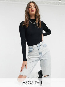 ASOS DESIGN Tall – Hochgeschlossener, langärmliger Body in Schwarz