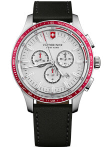 Мужские наручные часы с черным кожаным ремешком Victorinox 241819 Alliance Sport chronograph 44mm 10ATM