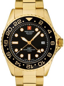 Мужские наручные часы с золотым браслетом Swiss Alpine Military 7052.1117 diver 42mm 10ATM