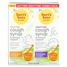 Витамины и БАДы для укрепления иммунитета burt's Bees, Kids, Daytime/Nighttime Cough Syrup & Immune Support, Combo Pack, Natural Grape, 2 Pack, 4 fl oz (118 ml) Each