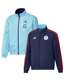 adidas men's Navy and Light Blue Chicago Fire 2023 On-Field Anthem Full-Zip Reversible Team Jacket