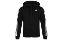 adidas 三条纹印花运动加绒连帽针织夹克 男款 黑色 / Куртка Adidas DQ1455 DQ1455