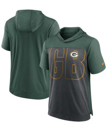 Nike men's Heather Charcoal, Green Green Bay Packers Performance Hoodie T-shirt