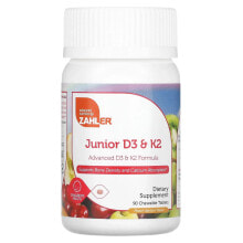 Витамин D залер, Junior D3 &amp; K2, Peach Apricot , 90 Chewable Tablets