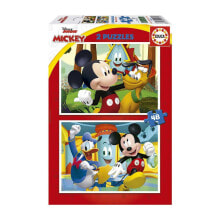 Детские развивающие пазлы eDUCA BORRAS 2X48 Mickey Mouse Fun House Wooden Puzzle