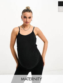 Купить женские футболки и топы Threadbare Maternity: Threadbare Maternity 2 pack nursing cami vest top in black and grey