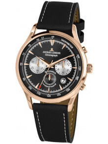 Мужские наручные часы с черным кожаным ремешком Jacques Lemans 1-2068E Retro Classic chrono mens 41mm 5ATM