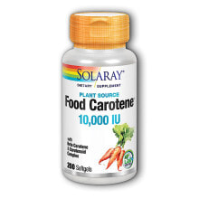 Витамины и БАДы для сердца и сосудов Solaray Food Carotene Пищевой каротин с бета-каротином и каратиноидным комплексом для здоровья волос и кожи 500 мкг 200 гелевых капсул