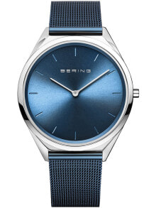 Мужские наручные часы с браслетом Мужские наручные часы с синим браслетом Bering 17039-307 Ultra Slim Unisex 39mm 3ATM