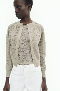 Jacquard knit cardigan with metallic thread