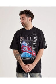 Chicago Bulls Courtside Erkek Siyah T-Shirt GENİŞ KESİM OVERSİZE