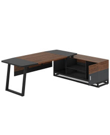 Tribesigns l Shaped Computer Desk with Cabinet, Large Executive Office Desk with Storage Shelves, 67” Modern Business Furniture Set Workstation for Home Office