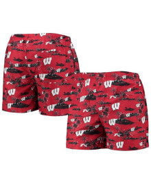 FOCO men's Red Wisconsin Badgers Island Palm Swim Trunks