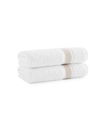 Aegean Eco-Friendly Recycled Turkish Bath Towels (2 Pack), 30x60, 600 GSM, White with Weft Woven Stripe Dobby, 50% Recycled, 50% Long-Staple Ring Spun Cotton Blend, Low-Twist, Plush, Ultra Soft