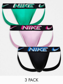 Nike Dri-Fit 3 pack microfibre jock straps in black, green and pink купить онлайн