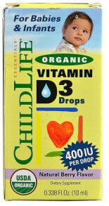 Витамин D Childlife Essentials Organic Vitamin D3 Drops Berry  Органические капли витамина D3 Ягодные - 400 МЕ- 10 мл