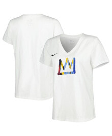 Nike women's White Brooklyn Nets 2022/23 City Edition Essential V-Neck T-shirt