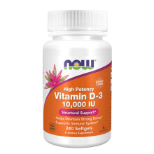 Витамин D nOW Foods, Vitamin D-3, 250 mcg (10,000 IU), 240 Softgels