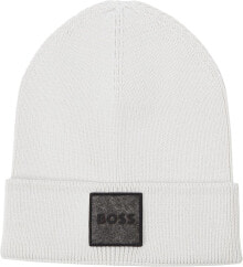 Мужская шапка синяя трикотажная BOSS Mens Foxxy Ribbed Hat with Rubberised Logo Patch