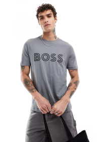 Купить мужские футболки и майки BOSS Green: BOSS GREY tee 1 t-shirt in grey with black logo print