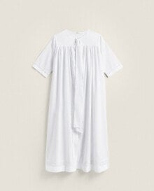 Bias cut cotton dressing gown with lace trim